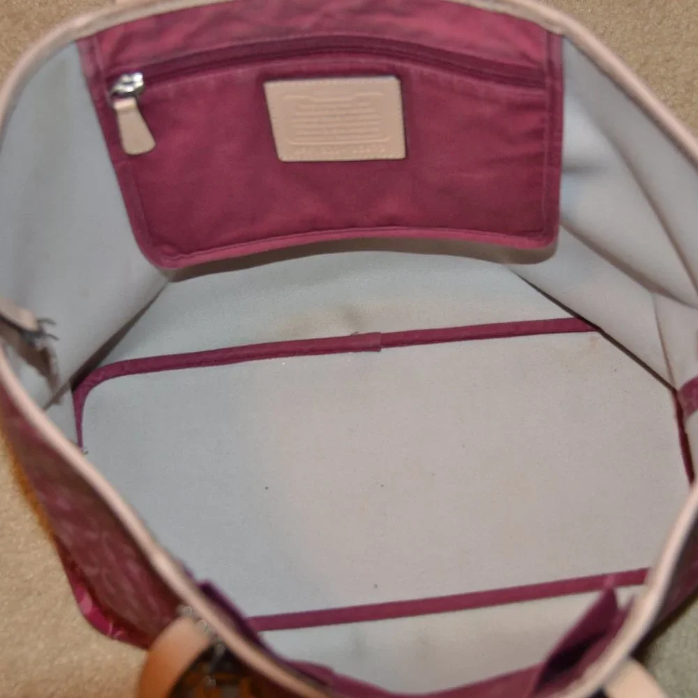 AUTH COACH SIGNATURE SUMMER PINK 25673 PARK METRO COATED LG SHOPPER TOTE PURSE